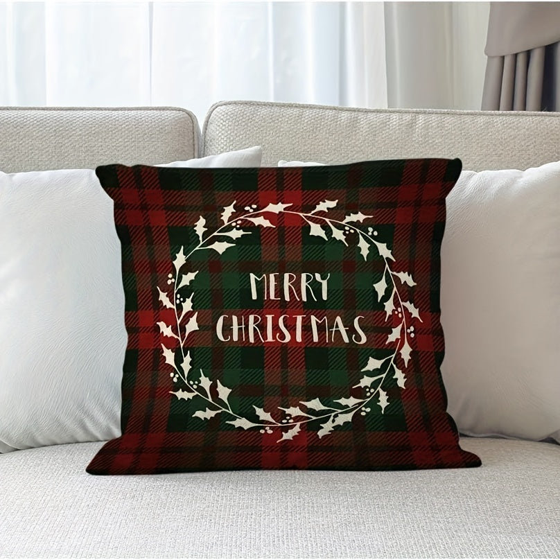 Christmas Plaid Decorative Pillowcase 45x45 cm Zipper Machine Washable for Bedroom Sofa Living Room