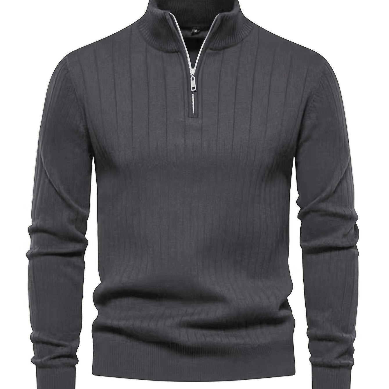 Men's Knitted Zip-Up Sweater Long Sleeve Stand Collar Solid Viscose Polyester Nylon