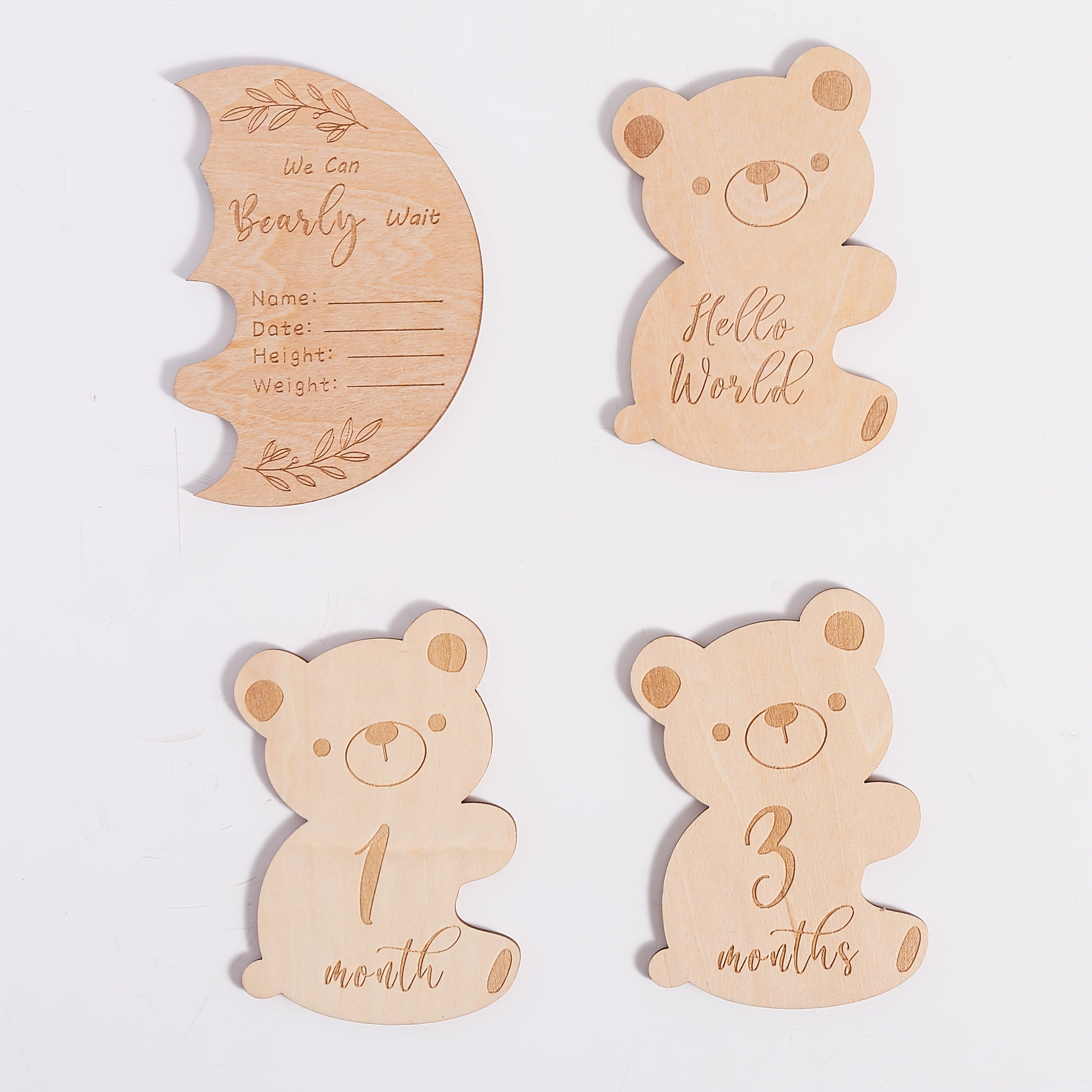 Baby Milestone Keepsake Wooden Teddy Bear Growth Record Card Set with Photo Props