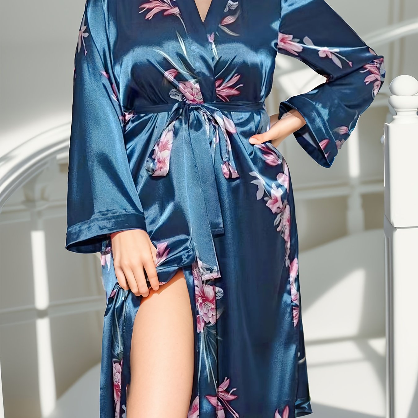 Kuz va qish uchun gullar naqshidagi ayollar uchun plussiz elegant dam olish robe