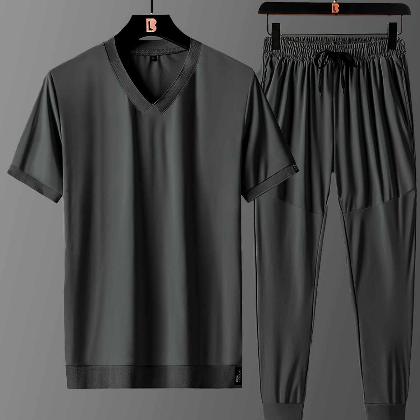 Men's Summer Sun Protection Set Breathable Quick-Dry Nylon V-Neck Shirt and Pants with Pockets