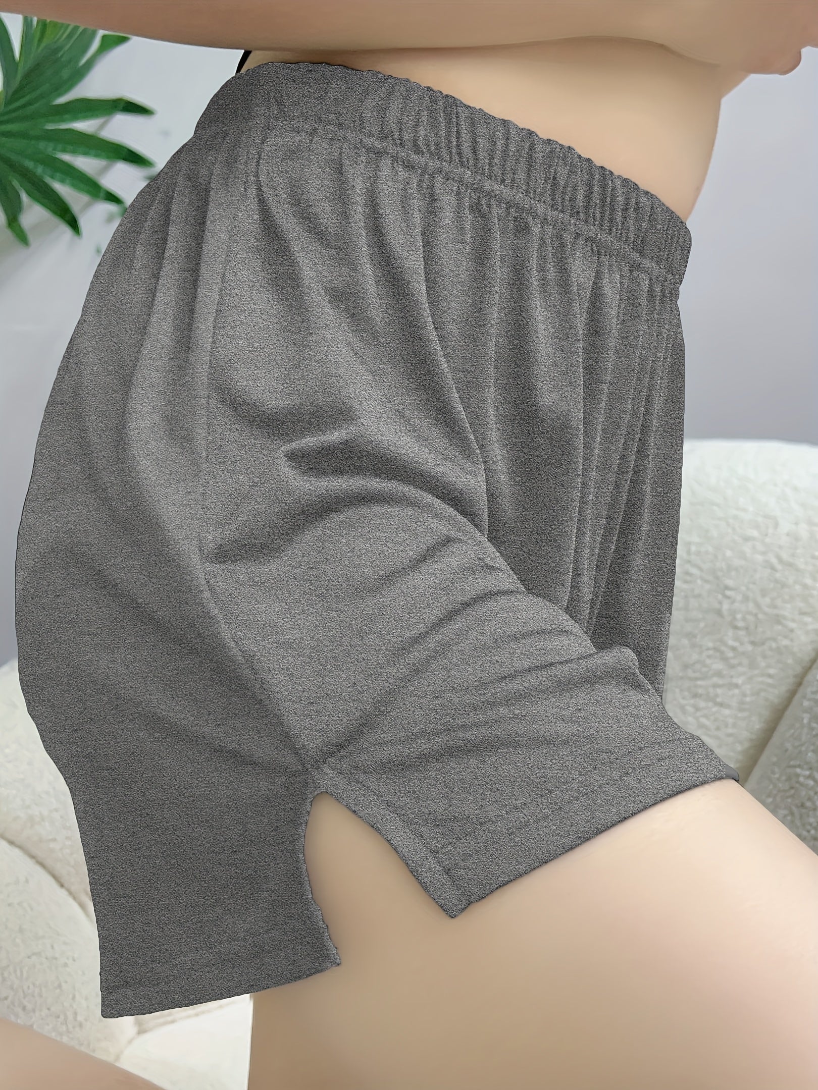 Plus Size Women's Loose Pajama Shorts with Elastic Waist and Split Hem