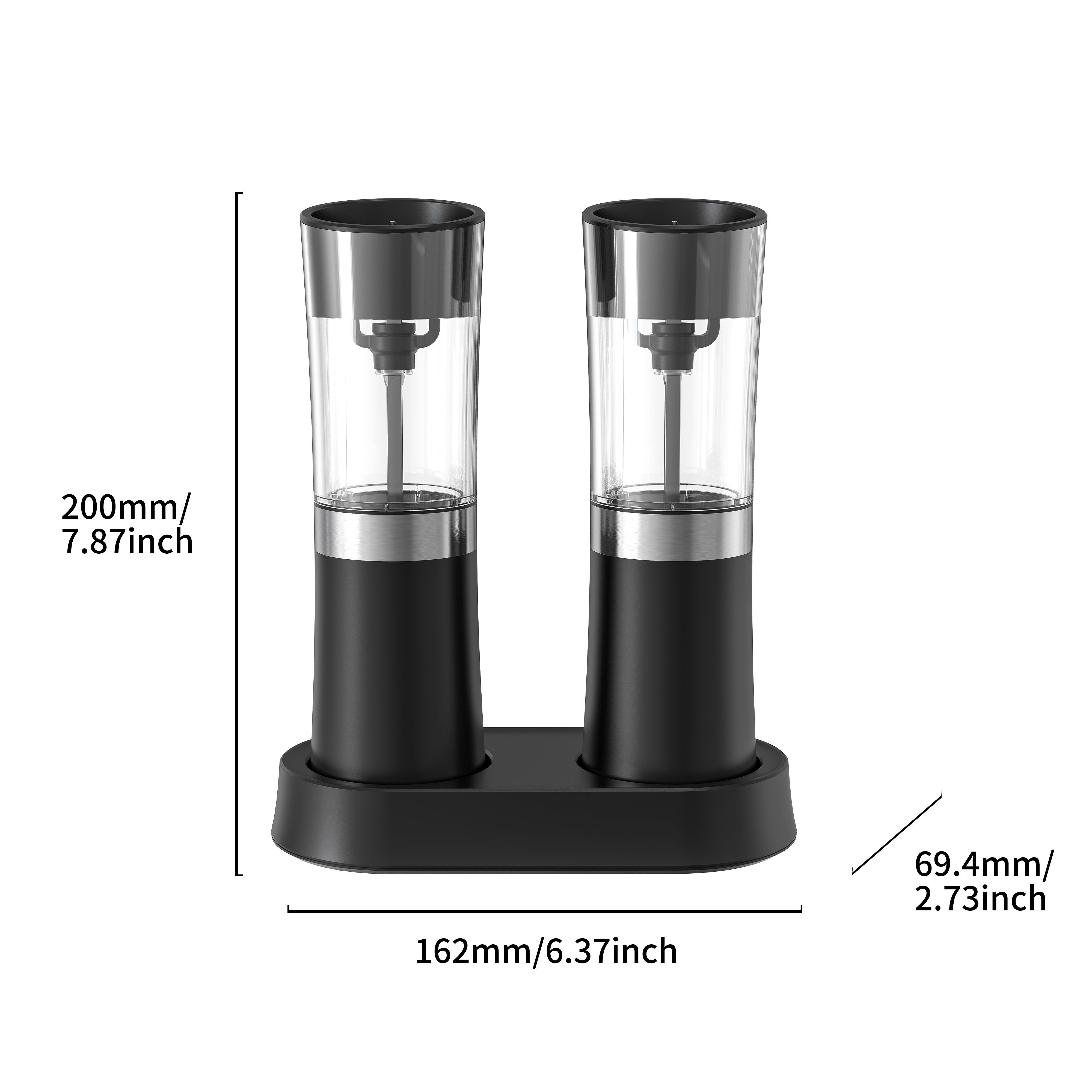 HUAMIDARY Elektr salt va murch maydalagich to'plami - sozlanadigan qattiqlik, USB bilan qayta zaryadlanadigan zanglamaydigan po'latdan yasalgan tegirmon