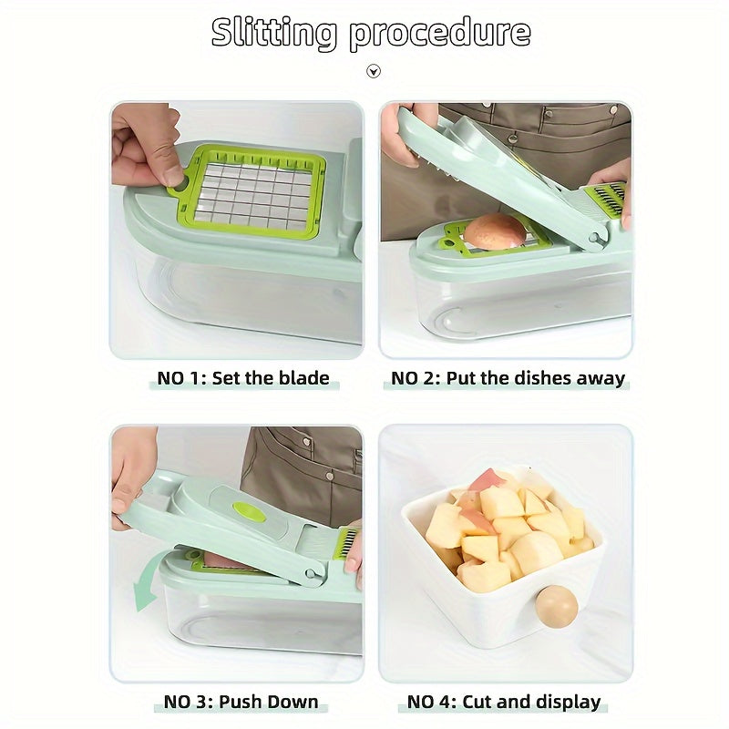 Vegetable Chopper Set with Interchangeable Blades, Fruit Slicer, Food Grinder