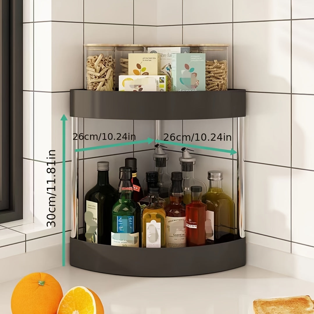 Estante de esquina giratorio de 360 grados, acero inoxidable, plástico, altura ajustable, almacenamiento para baño y sala de estar