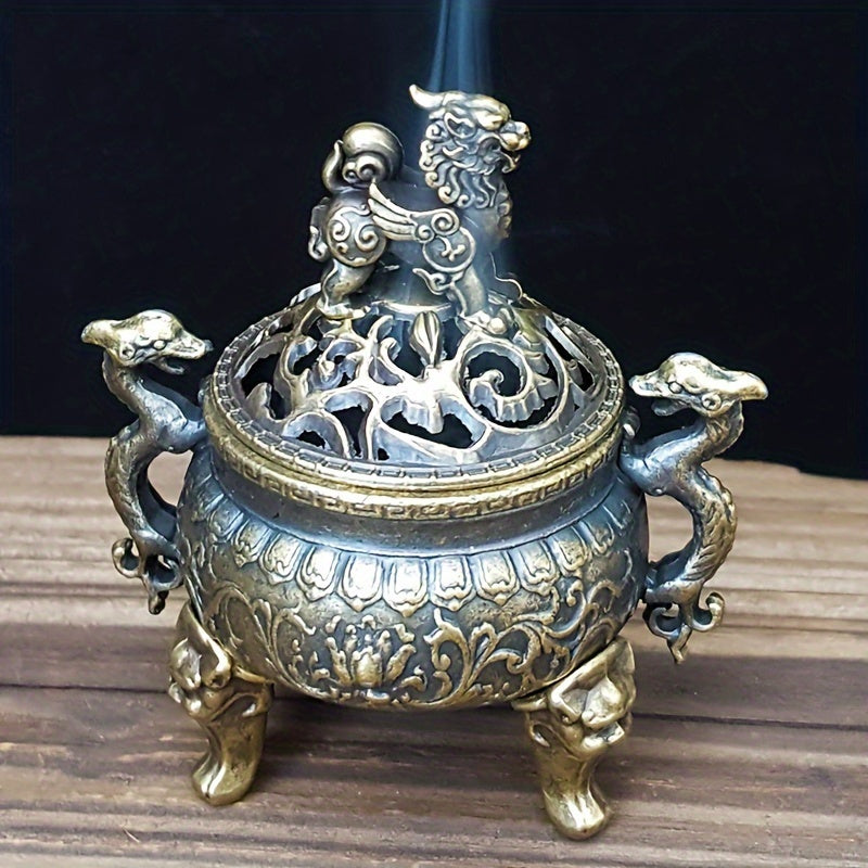 Metal Incense Burner with Lid and Three Legs for Home Decor and Holidays