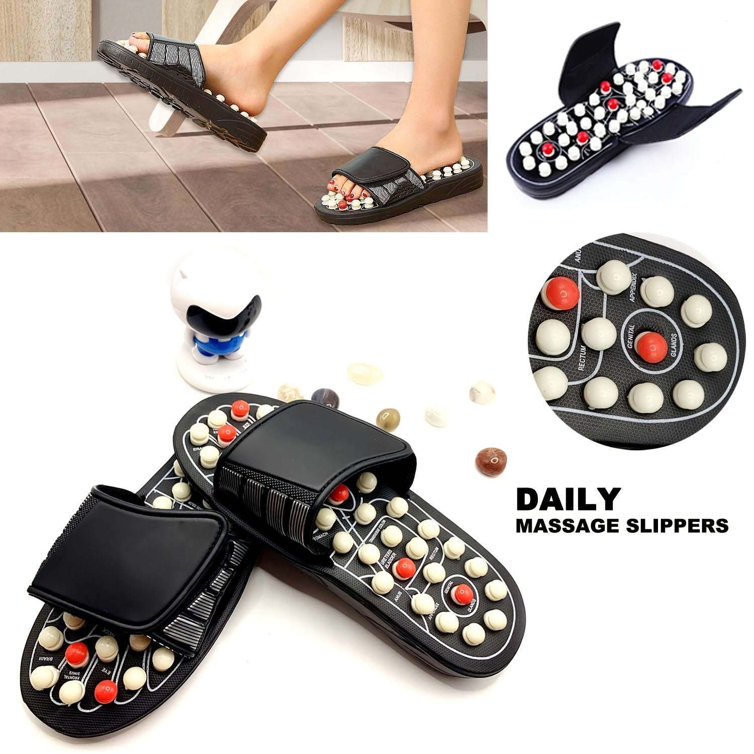 Acupressure Foot Massage Slippers Reflexology Sandals Adjustable Strap for Sore Feet and Sleep Improvement