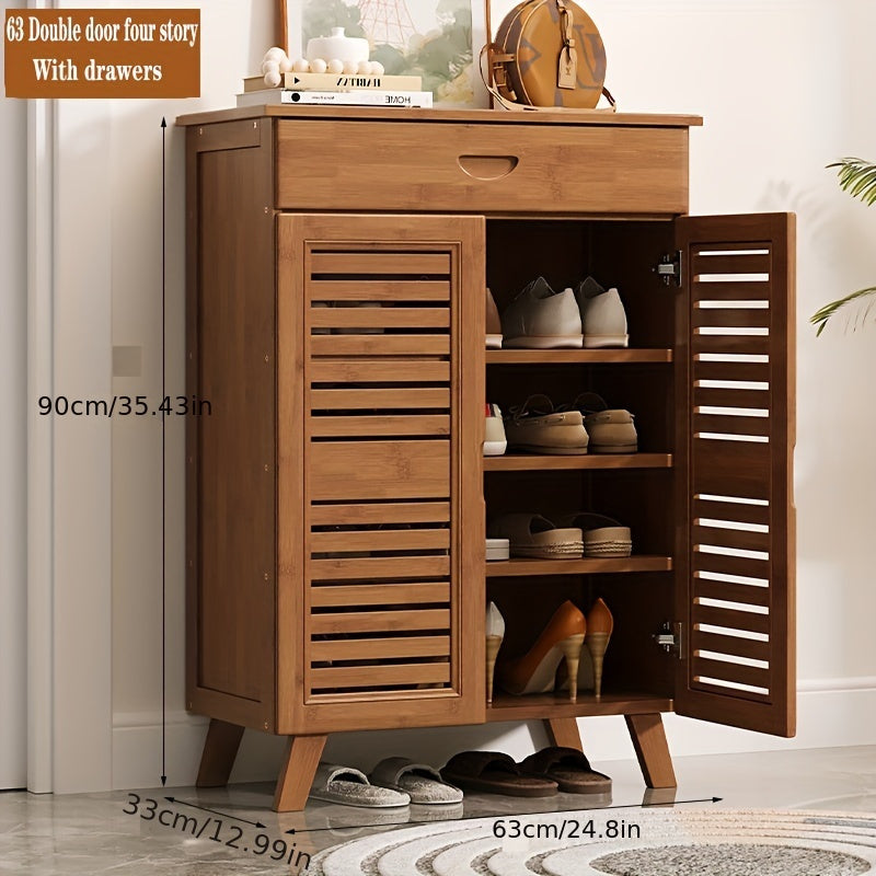 Spacious Bamboo Wall-Mounted Shoe Rack Multi-Layer Entryway Storage