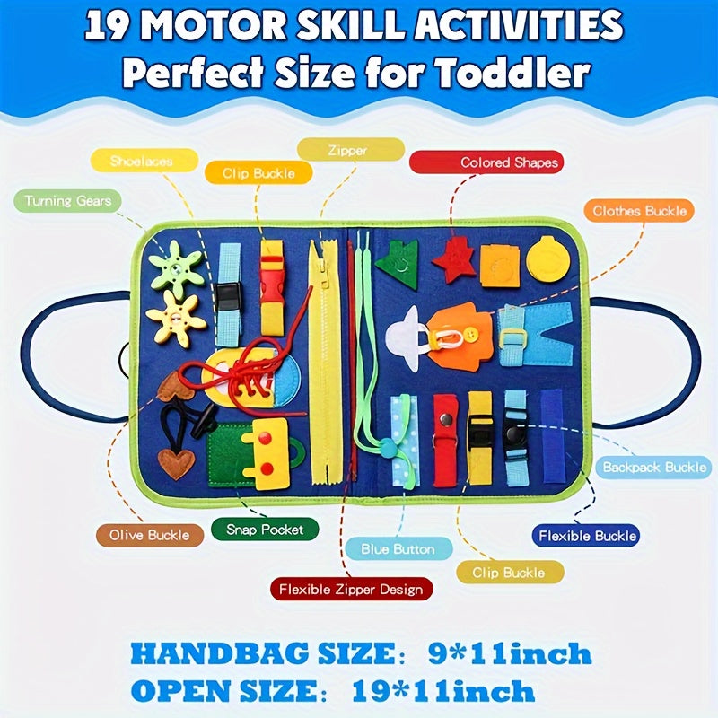Tablero de actividades para bebés, juguete de tela para juego de coordinación motora para niños pequeños, azul y verde