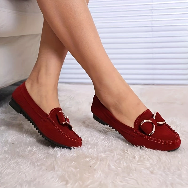 Women's Leather Flat Loafers with Bow Casual Dress Driving Shoes