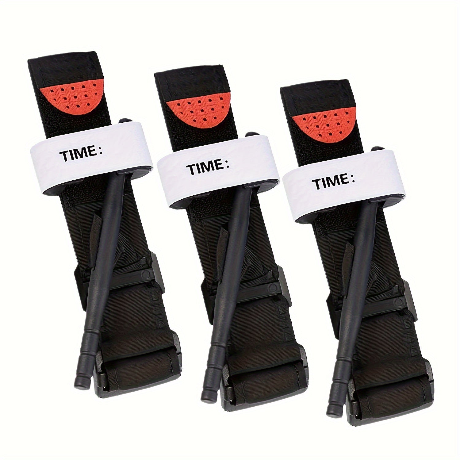 Paquete de torniquete táctico de poliéster negro con hebilla metálica autoadhesiva