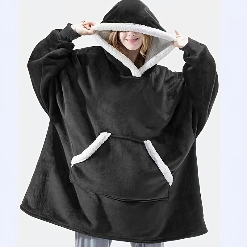 Hooded Sherpa Blanket Loungewear Cozy Wearable Blanket for Cold Weather