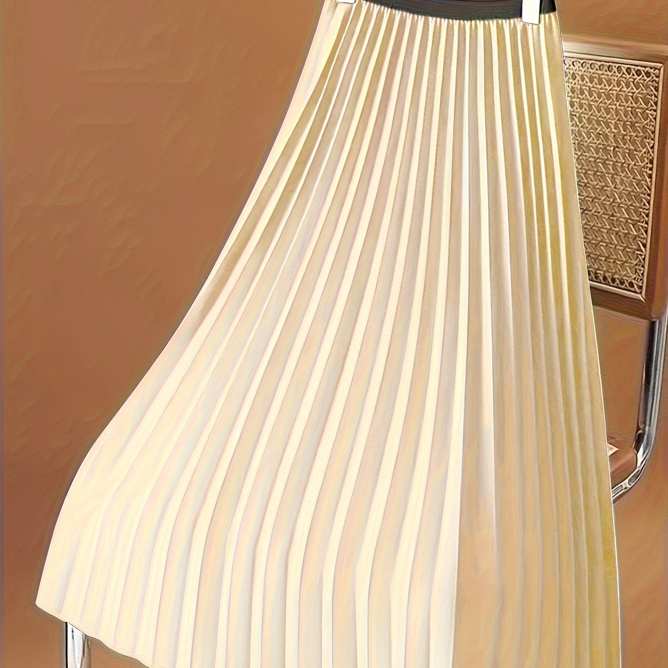 Women's Pleated Midi Skirt Solid Color Spring Summer Casual Elegant Polyester