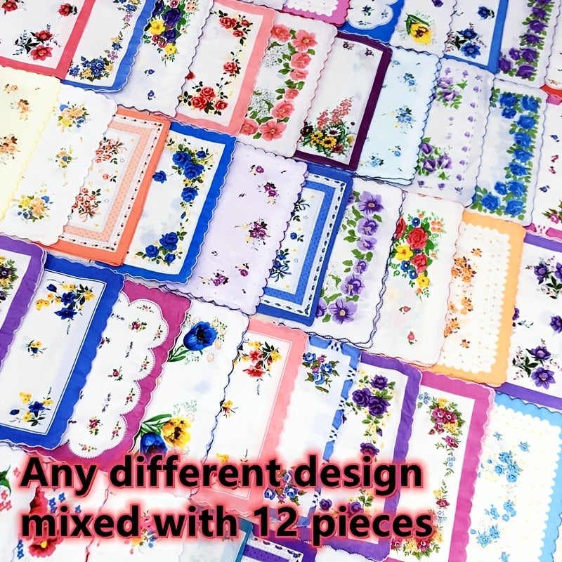 Men's Cotton Handkerchiefs Set of 12 Floral Design 28cm