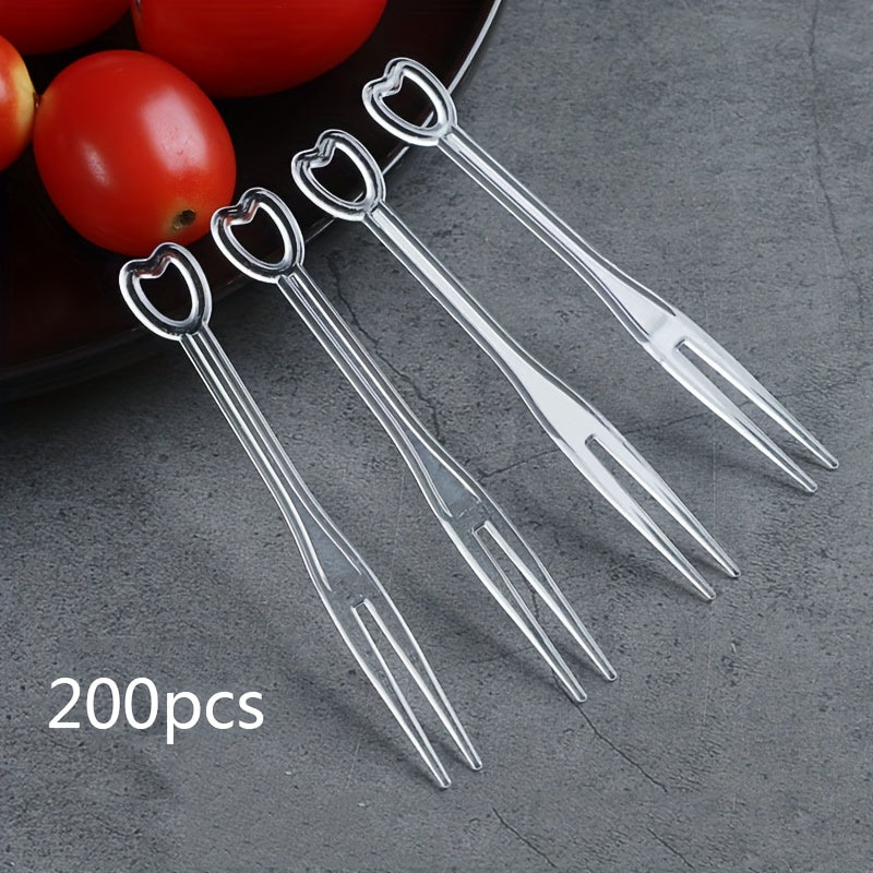 Pack of 200 Disposable Fruit Forks Heart-Shaped Plastic for Desserts and Parties