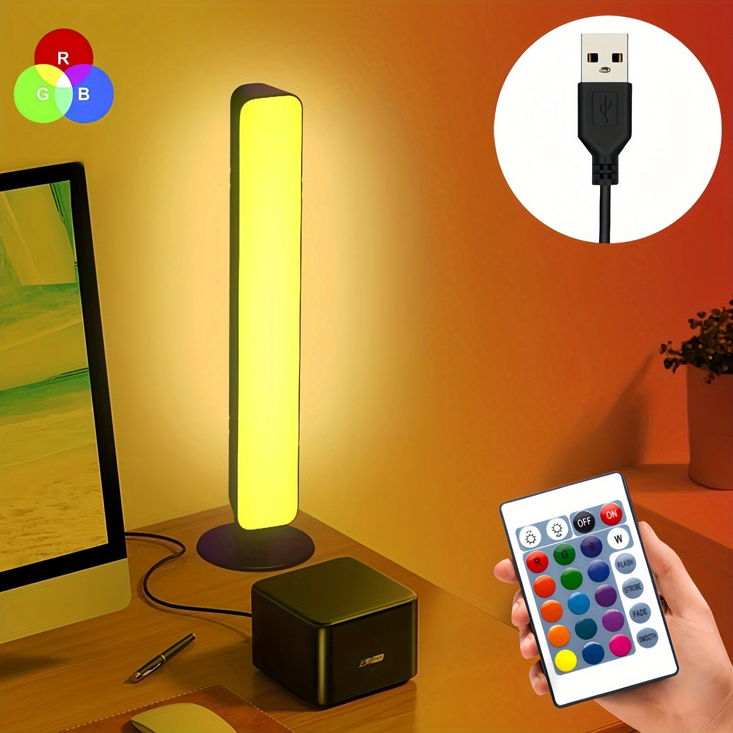 Barra de luz LED RGB con control remoto alimentada por USB para iluminación ambiental en juegos, TV, dormitorio y escritorio