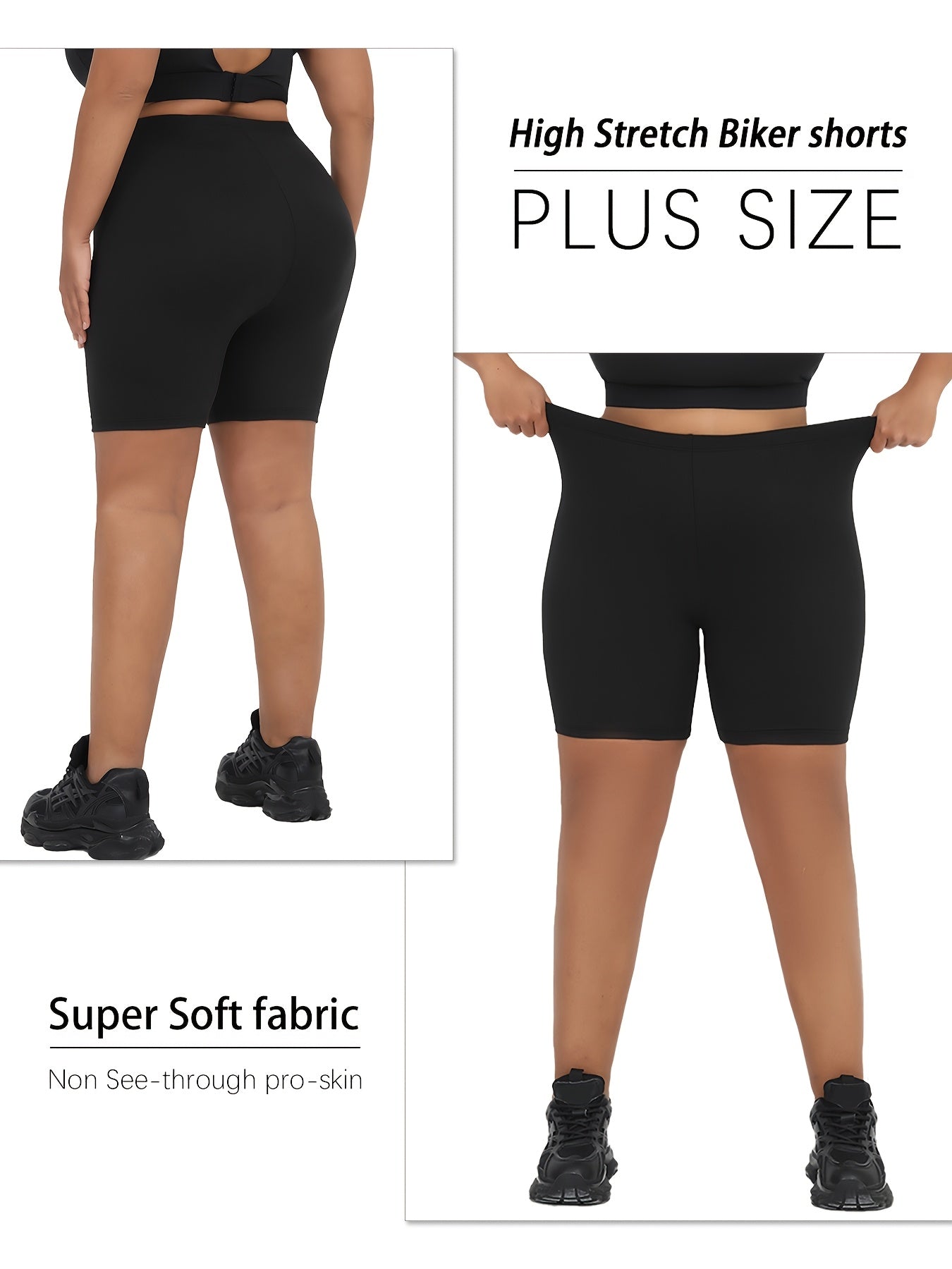 Plus Size Female Biker Shorts Soft Stretchy Polyester Spandex Black Blue Green Brown
