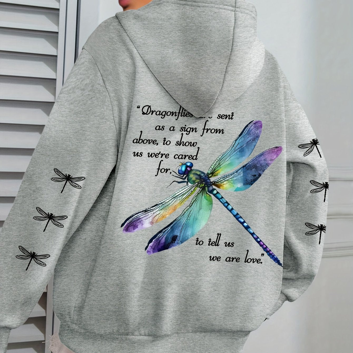 Толстовка с длинными рукавами для женщин больших размеров с принтом стрекозы, зелёная