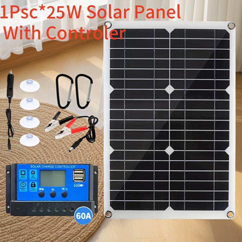 Cargador de panel solar plegable de 25W portátil de plástico blanco para camping, coche, motocicleta, emergencia