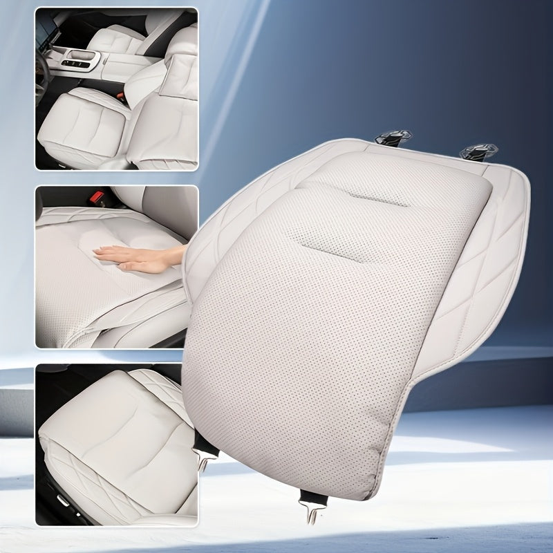 Luxury Nappa Leather Car Seat Cushion Black Breathable All-Season Front Seat Pad
