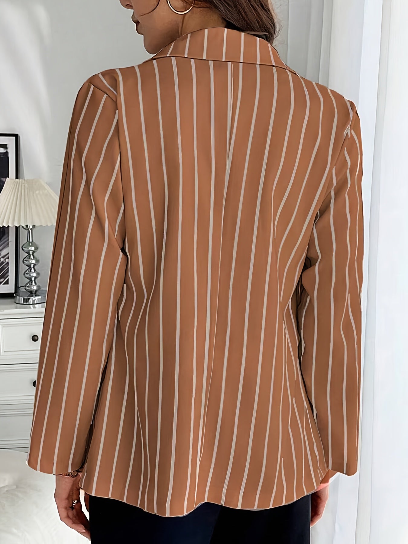 Women's Plus Size Striped Relaxed Suit Jacket for Work and Travel