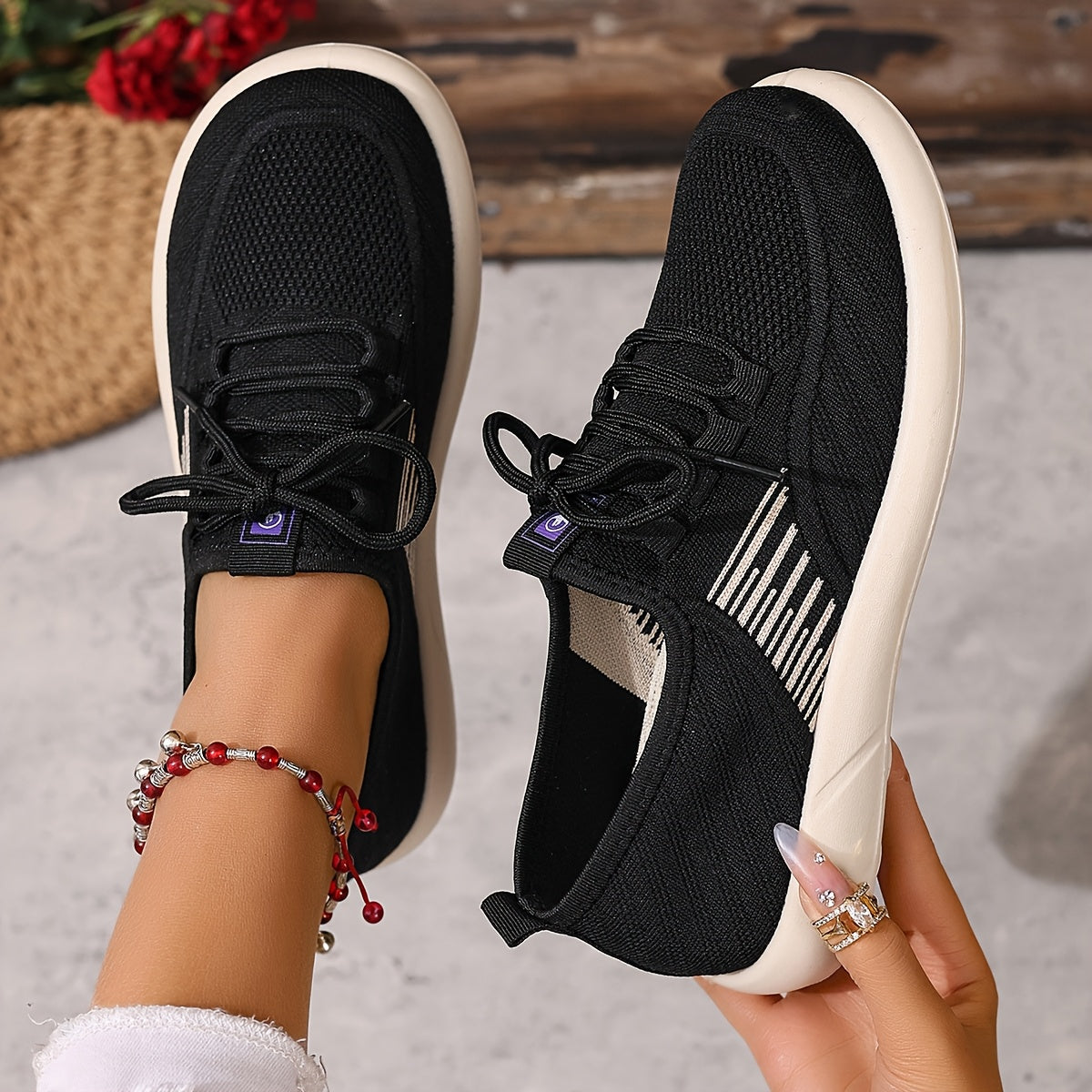 Women's Breathable Black Fabric Slip-On Sneakers Casual Low-Top Shoes