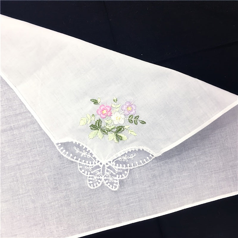 White Embroidered Flower Cotton Square Scarves Pack of 6 12 or 18