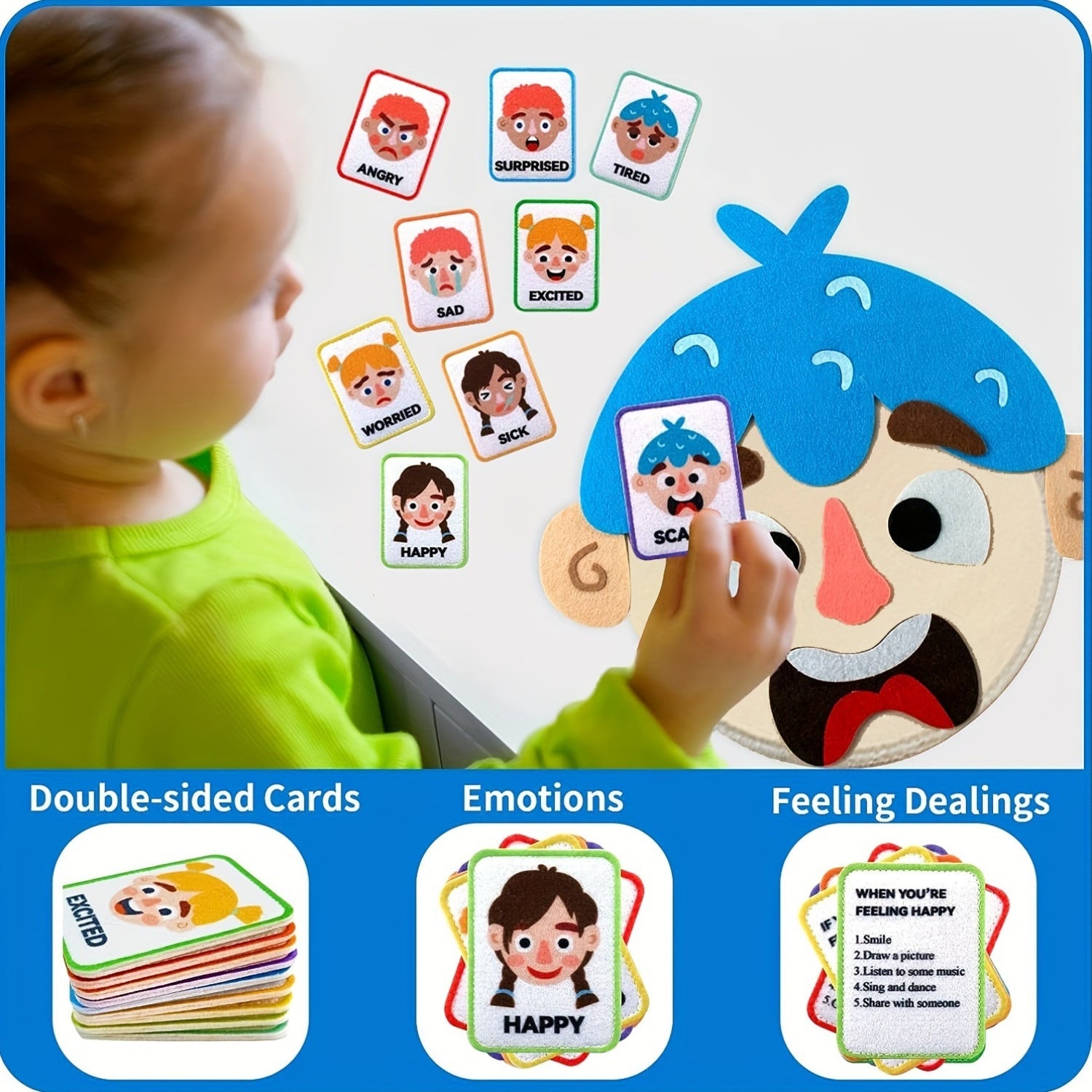 Children's Social Emotional Learning Activity Set 86 Pieces Felt Boards Facial Expression Papers Preschool Educational Toy