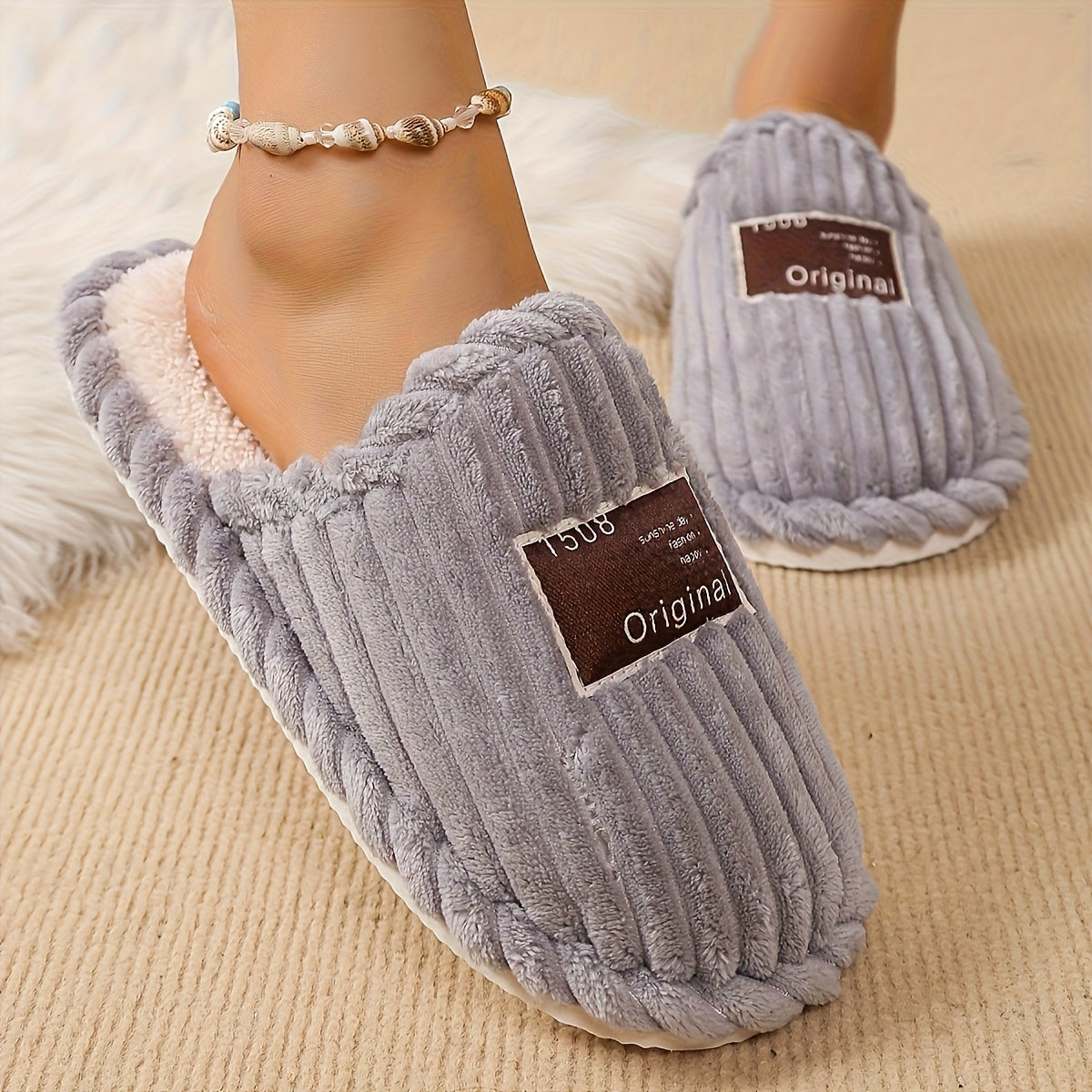 Unisex Indoor Slippers Soft Fabric Non-Slip All-Season House Shoes