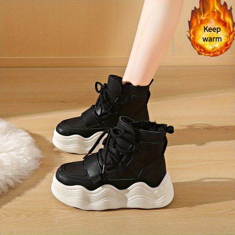 Women's Fleece Lined Winter Boots Flat Chunky Sole Warm Shoes