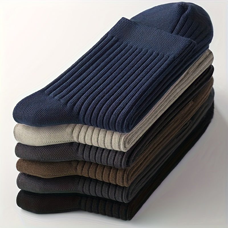 Men's Crew Socks 5 Pairs Solid Knit Breathable Casual All-Season