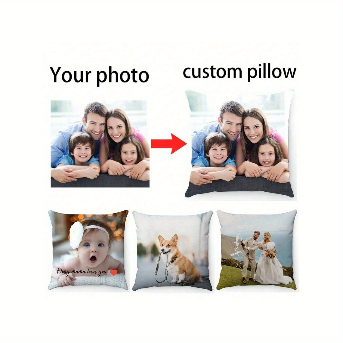 Personalized Photo Pillowcase Soft Polyester with Zipper Machine Washable Gift
