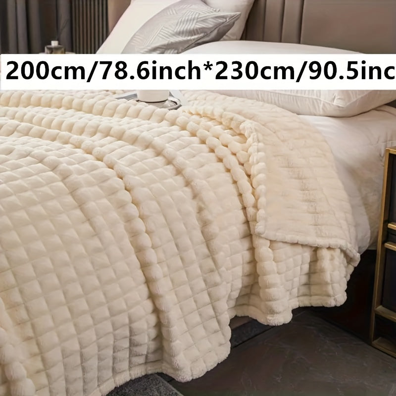 Плед из искусственного кроличьего меха в клетку - теплый и уютный плед для дивана, кровати или софы - мягкий и успокаивающий плед