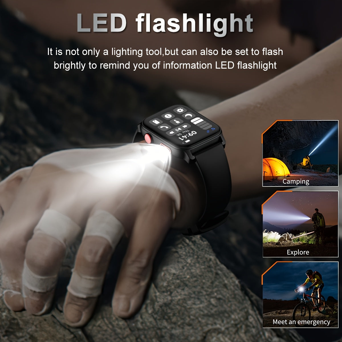 1 Умные часы с IPS-экраном 4,65 см, беспроводными вызовами и набором номера, встроенным светодиодным фонариком, аккумулятором с USB-зарядкой, более 100 спортивными режимами, силиконовым ремешком, для мужчин и женщин, совместимы с