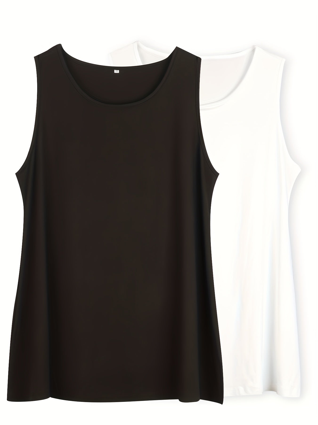 Plus Size Two-Piece Set Sleeveless Tank Top Solid Color Stretchy Casual