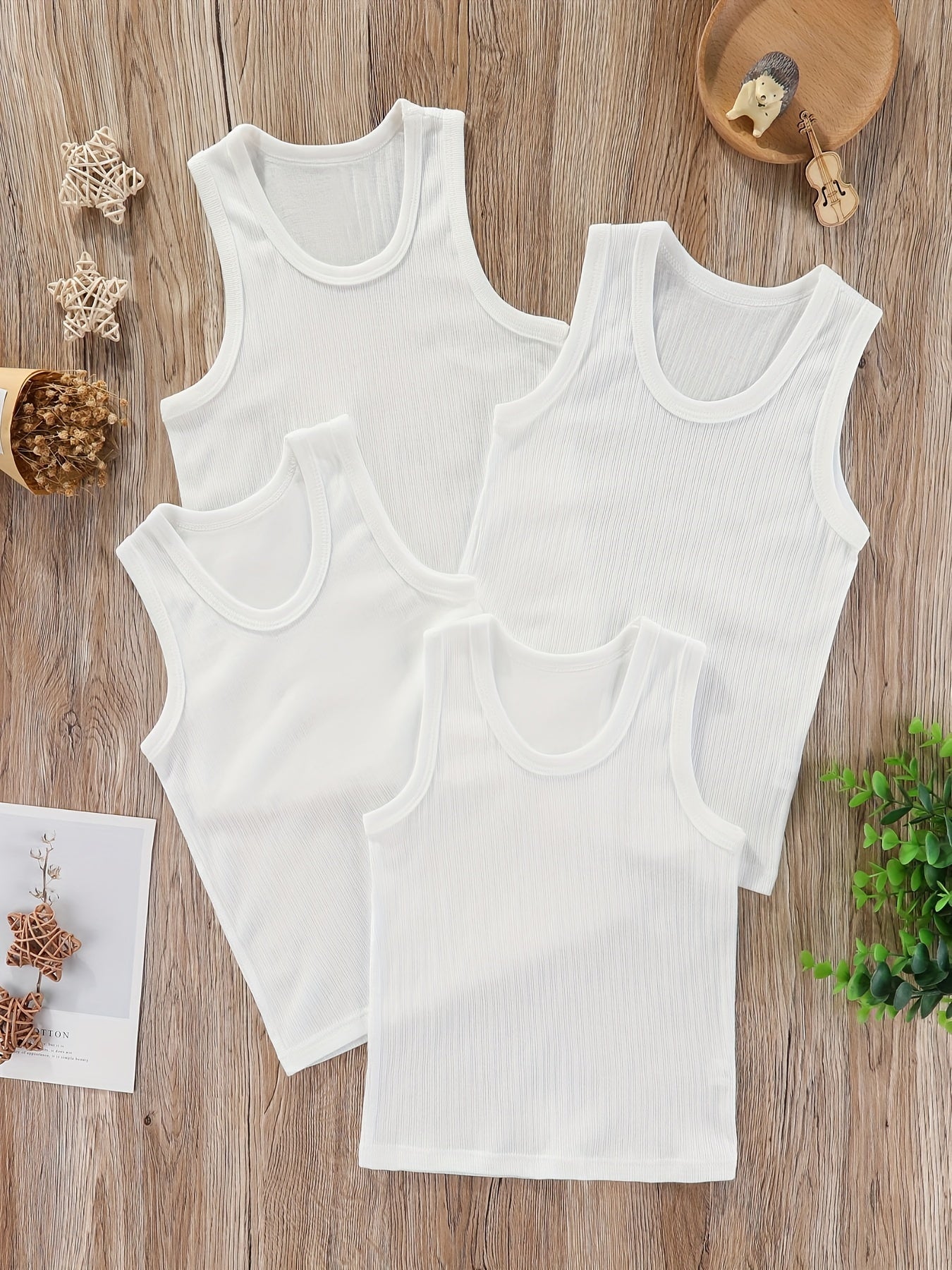 Pack de 4 camisetas de algodón para niños con cuello redondo, tela de punto, ligero estiramiento, deportivas