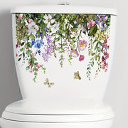 Vibrant Tropical Floral Butterfly Toilet Sticker Self-Adhesive Ceramic Bathroom Decor
