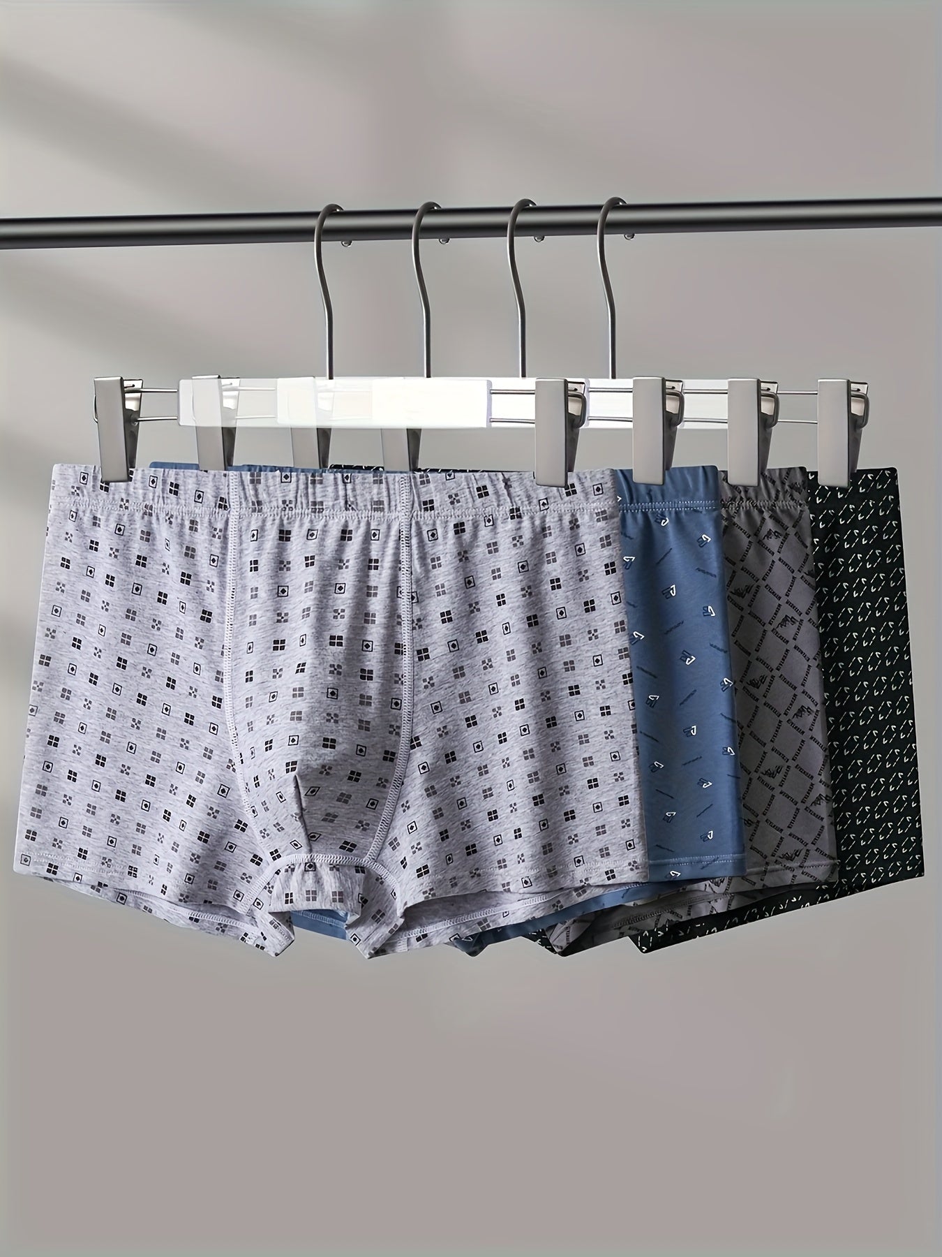 Men's Large Cotton Underwear 4 Pack Loose Fit Mid-Waist Trunks for Middle-Aged and Elderly Fathers