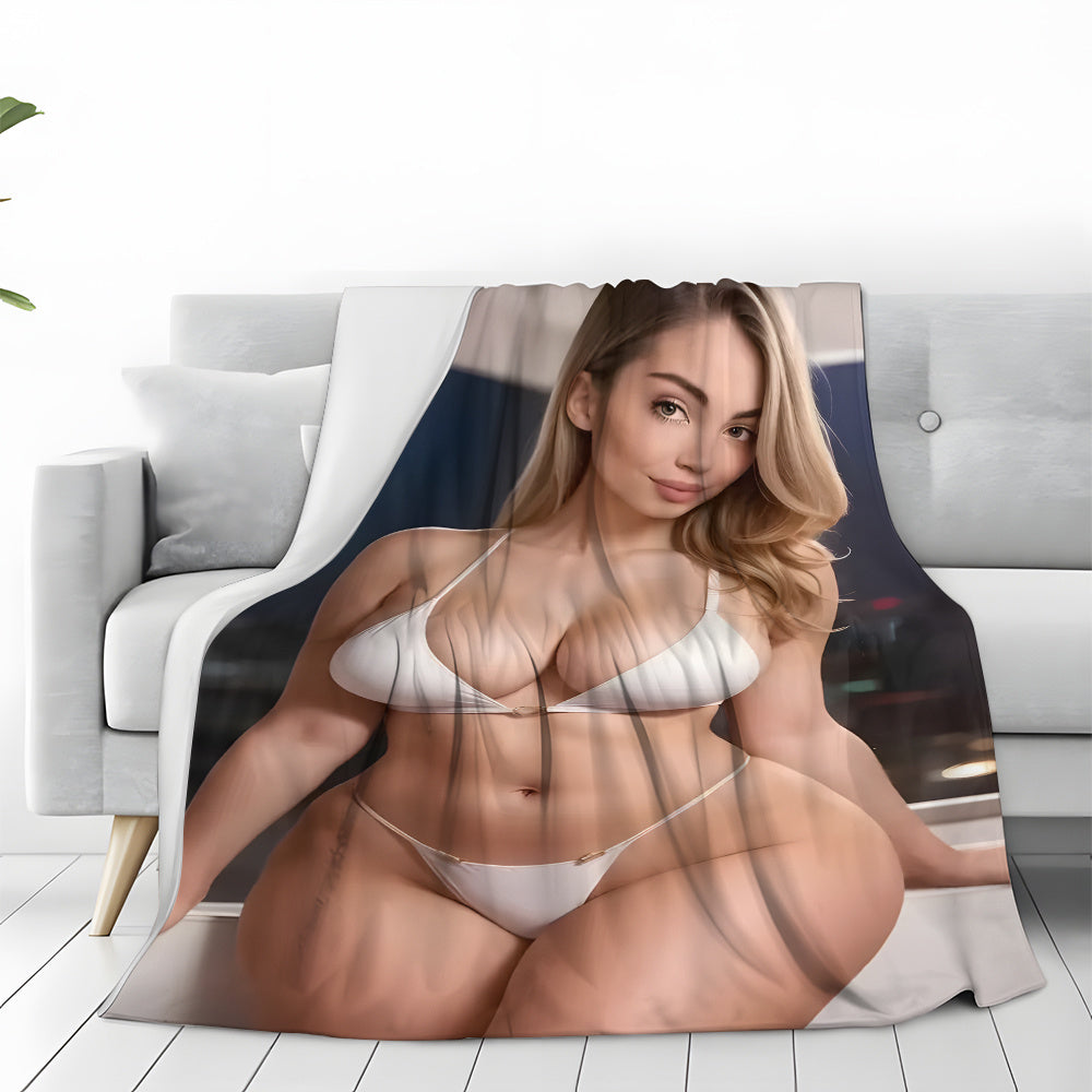 Cozy Flannel Throw Blanket with Sexy Blonde Beauty Design Stain-Resistant Lounge Bed Couch Outdoor