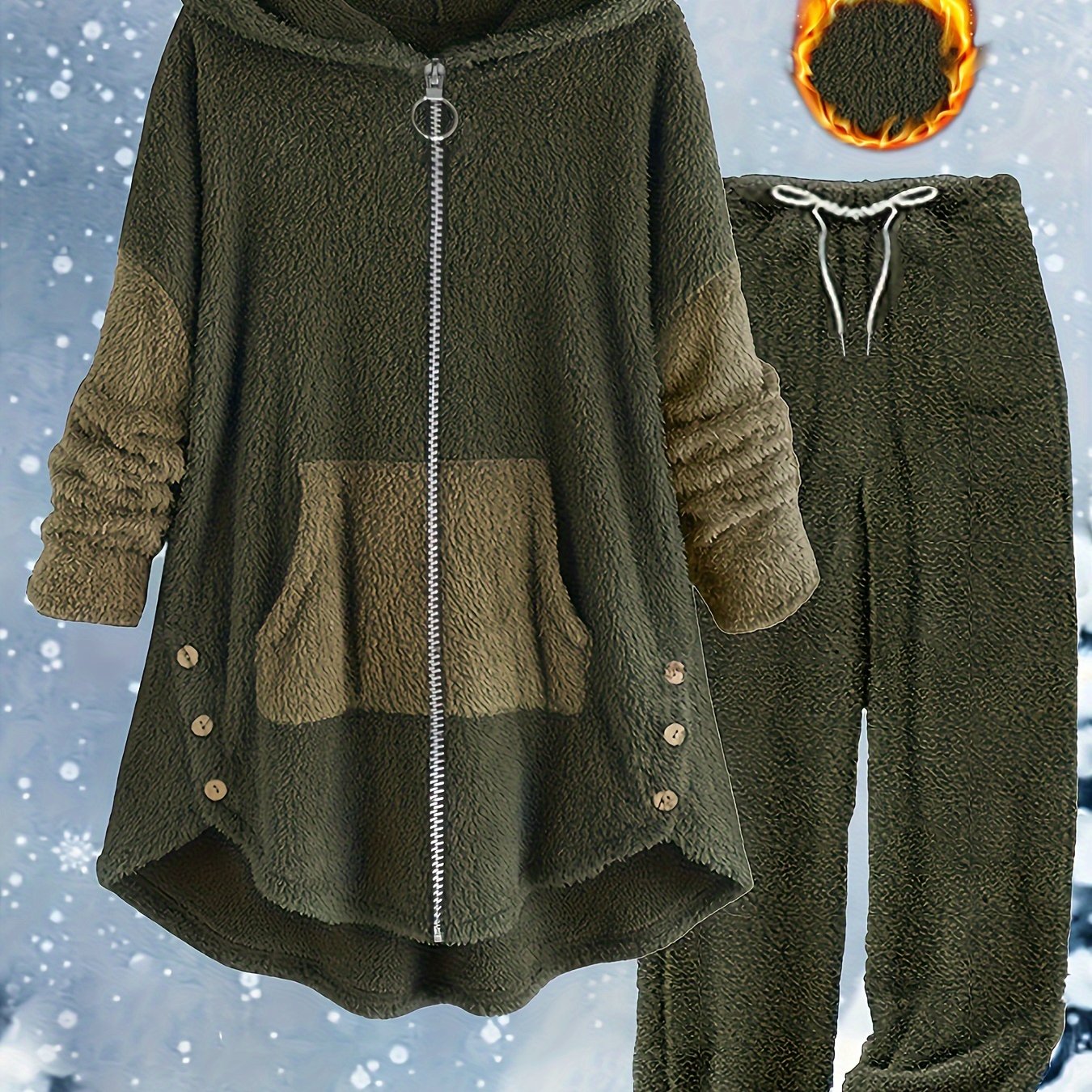 Kapushonli kundalik polyester Lash to'plamlari, cho'ntakli, bir rangli, cho'zilmaydigan to'qimachilik mato