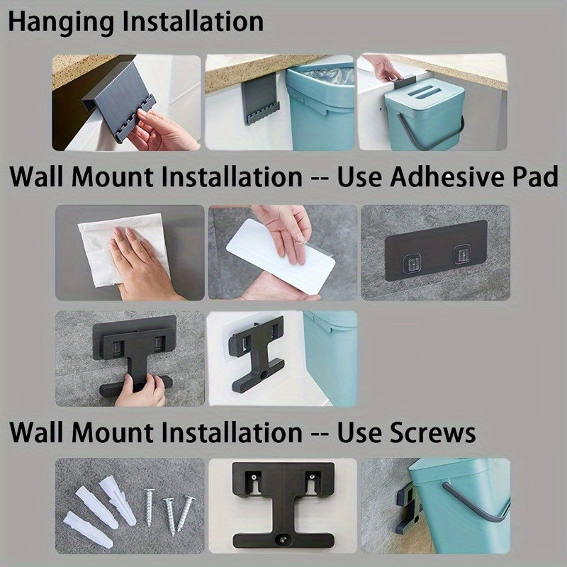 3L/5L Under Sink Trash Can with Lid Leak-Proof Plastic Bin for Kitchen Bathroom Bedroom