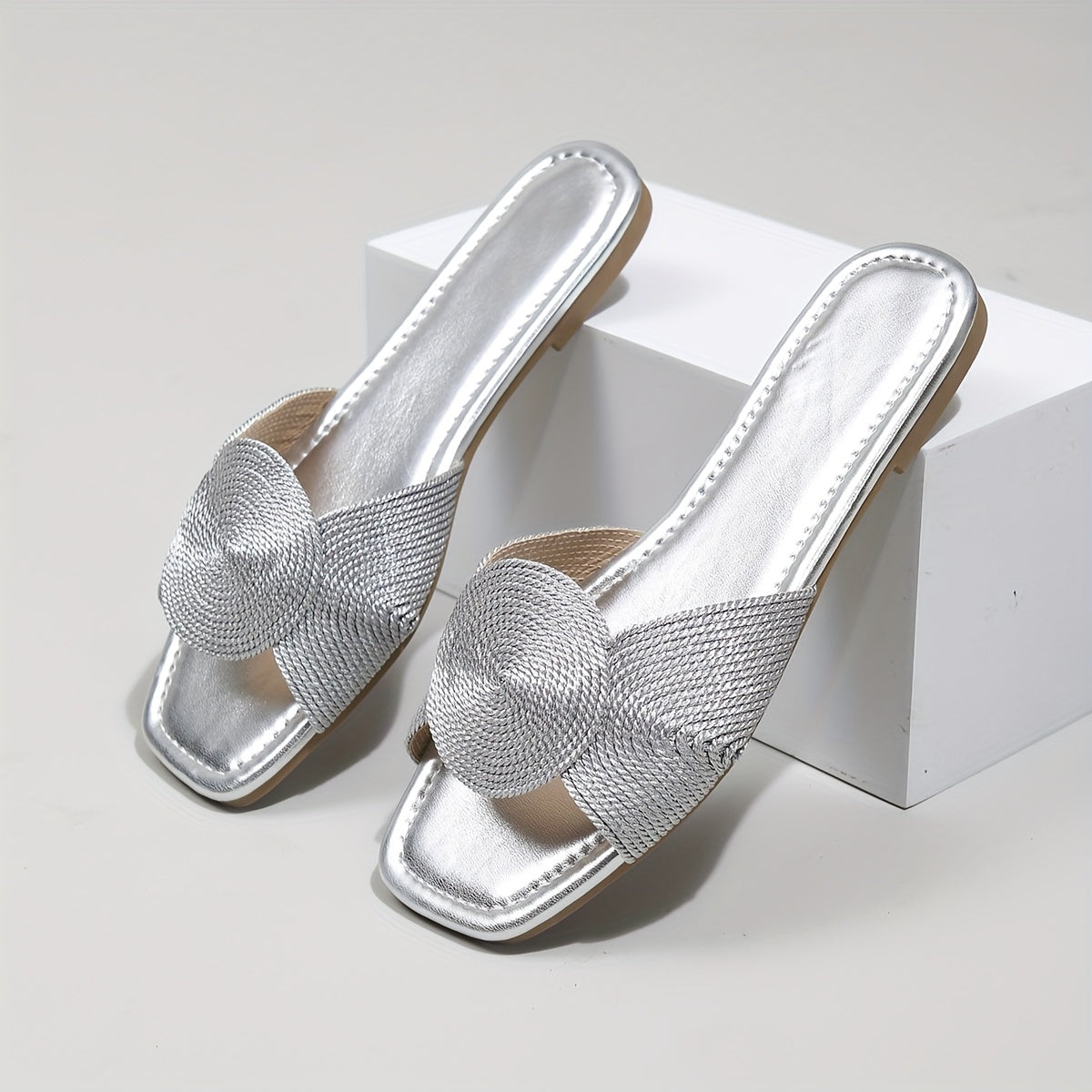 Women's Summer Flat Sandals Black Open Toe Slip-On Casual Beach Shoes