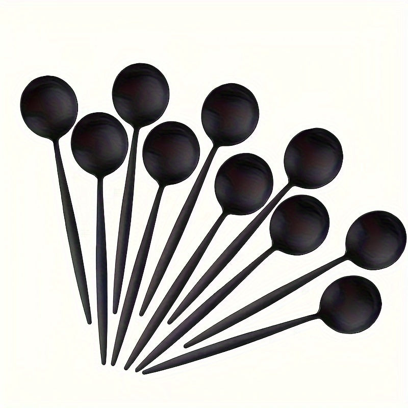 Set of 10 Black Stainless Steel Coffee Spoons for Home and Restaurant