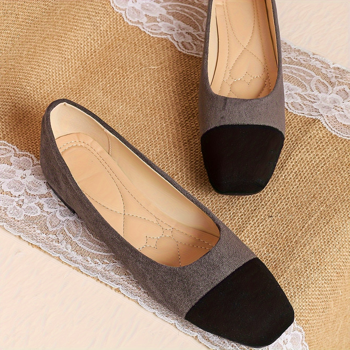 Women's Colorblock Slip-On Flats Large Size Comfortable Square Toe Shoes