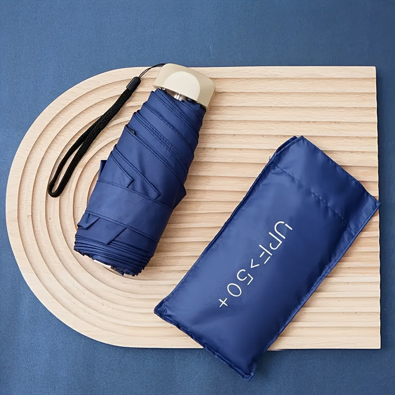 Mini Folding Umbrella UV Protection Windproof with Gold Handle Casual Basic Style