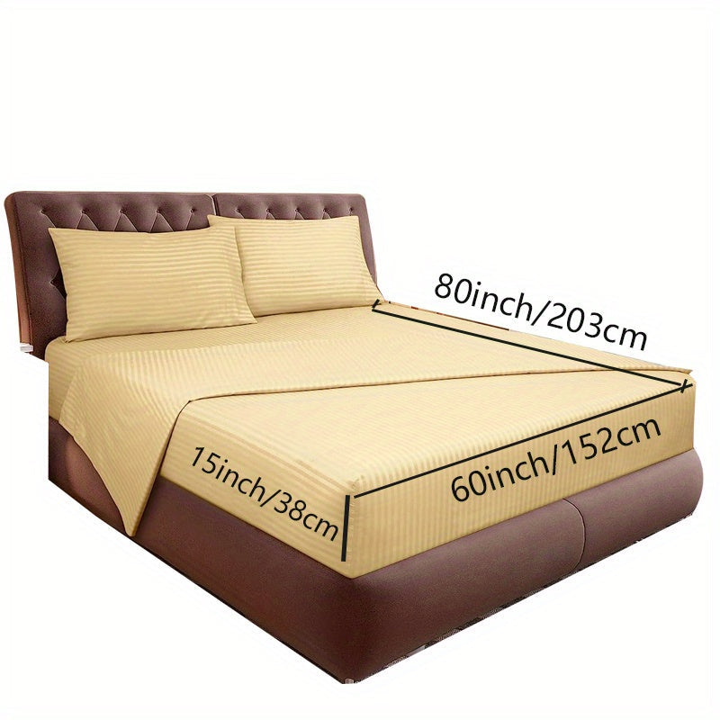 Luxury Striped Sheet Set 4 Pieces 1800 Thread Count Microfiber Deep Pockets Breathable
