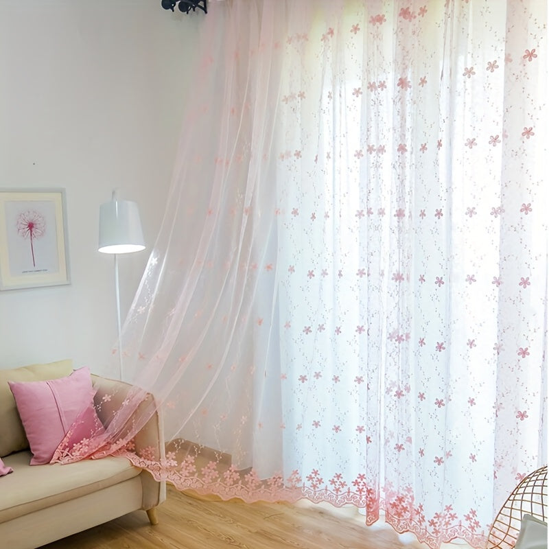 Vintage French Style Sheer Curtain with Flower Embroidery for Bedroom or Living Room