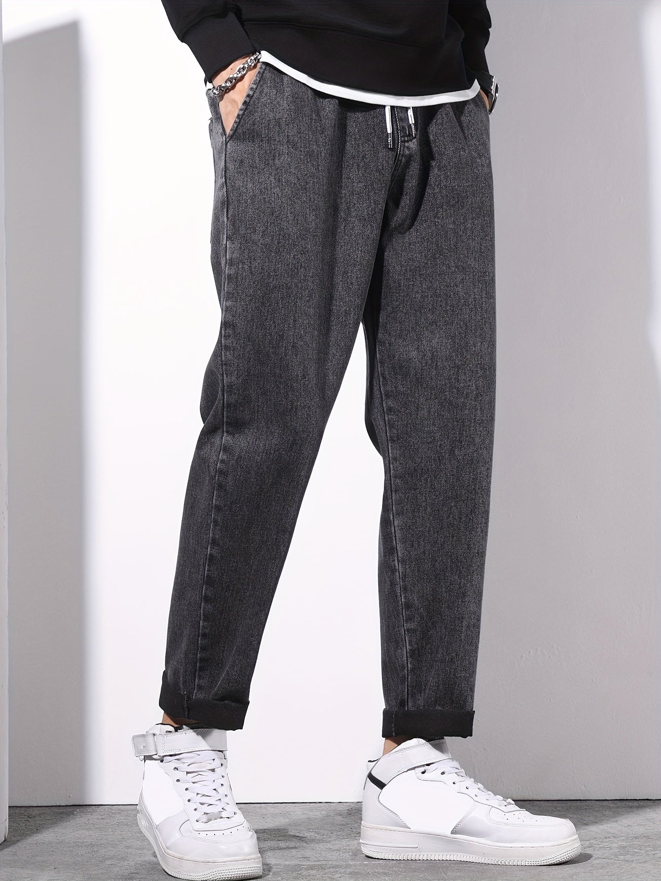 Мужские джинсы с прямыми штанинами из денима, хлопковый микс, стирка, средняя посадка, повседневные, для всех сезонов