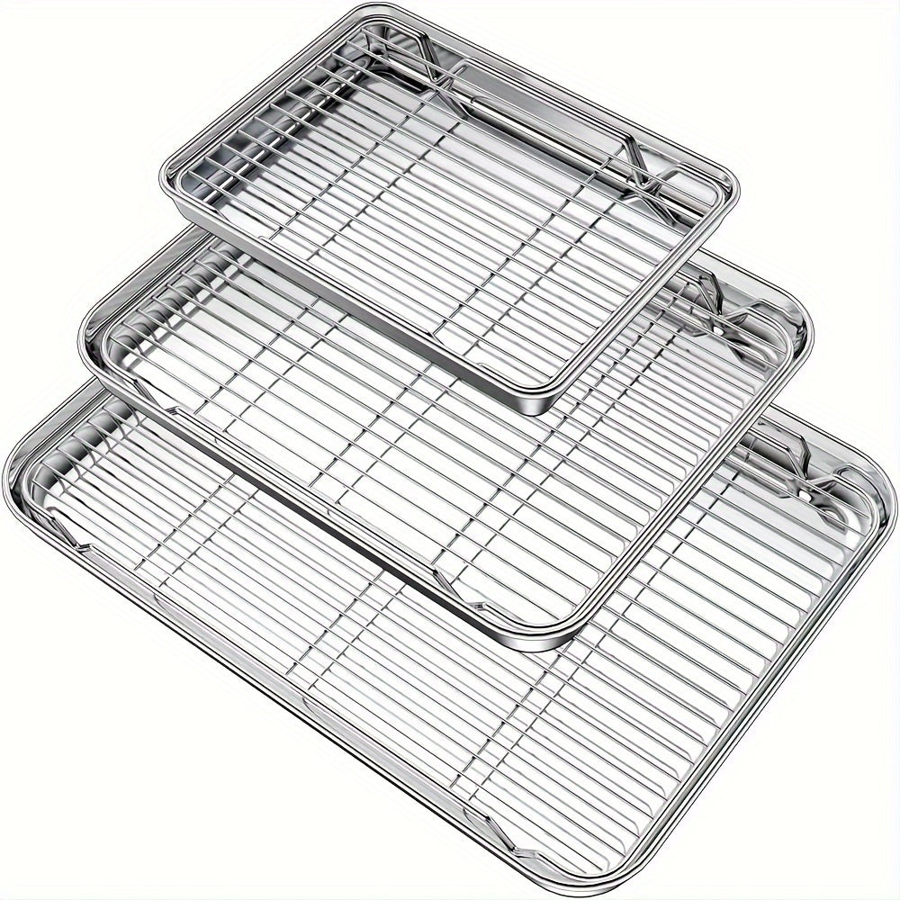 Stainless Steel Baking Sheet Set with Cooling Rack in 3 Sizes for Grilling and Baking