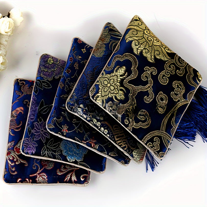 Набор сумок для украшений в стиле китайского шика с вышитым шёлковым бархатом и кисточками